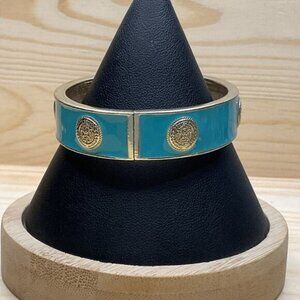 Turquoise & Gold-Tone Bangle Bracelet With Medallion Accents